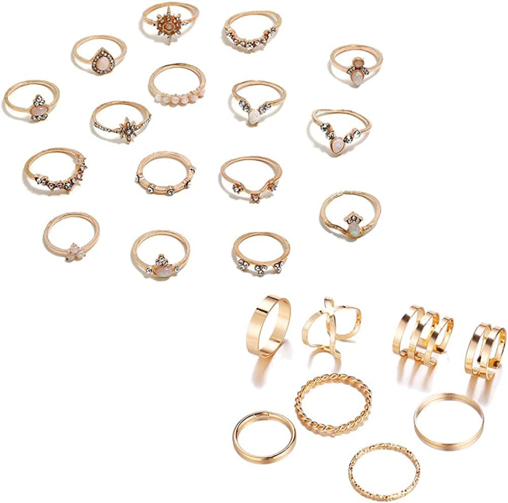 6-16 PCS Knuckle Stacking Rings for Women Teen Girls,Boho Vintage Finger Rings Stackable Gold Silver Midi Rings Set Multiple Rings Pack Size 5-10 M