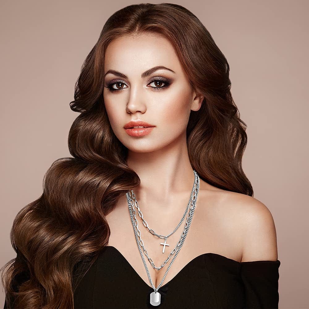 6-9 PCS Chain Necklace Egirl Men Male Emo Goth Chains Statement Lock Key 1-4 Layered Pendants Necklace for Women Teen Girls Boys Eboy Long Multilayer Chains Punk Choker Silver and Gold Set