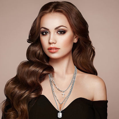 6-9 PCS Chain Necklace Egirl Men Male Emo Goth Chains Statement Lock Key 1-4 Layered Pendants Necklace for Women Teen Girls Boys Eboy Long Multilayer Chains Punk Choker Silver and Gold Set