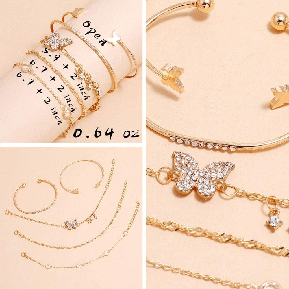 6 PACK (24 PCS) Boho Gold Chain Bracelets Set for Women Girls, 14K Gold Plated Multiple Layered Stackable Open Cuff Wrap Bangle Adjustable Link Italian Cuban Jewelry for Women Girls Gift…