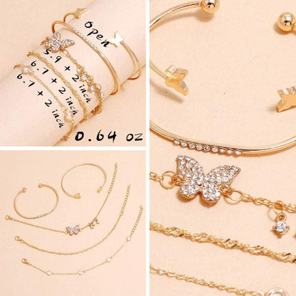 6 PACK (24 PCS) Boho Gold Chain Bracelets Set for Women Girls, 14K Gold Plated Multiple Layered Stackable Open Cuff Wrap Bangle Adjustable Link Italian Cuban Jewelry for Women Girls Gift…