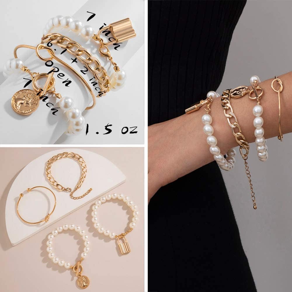 6 PACK (24 PCS) Boho Gold Chain Bracelets Set for Women Girls, 14K Gold Plated Multiple Layered Stackable Open Cuff Wrap Bangle Adjustable Link Italian Cuban Jewelry for Women Girls Gift…