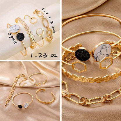 6 PACK (24 PCS) Boho Gold Chain Bracelets Set for Women Girls, 14K Gold Plated Multiple Layered Stackable Open Cuff Wrap Bangle Adjustable Link Italian Cuban Jewelry for Women Girls Gift…