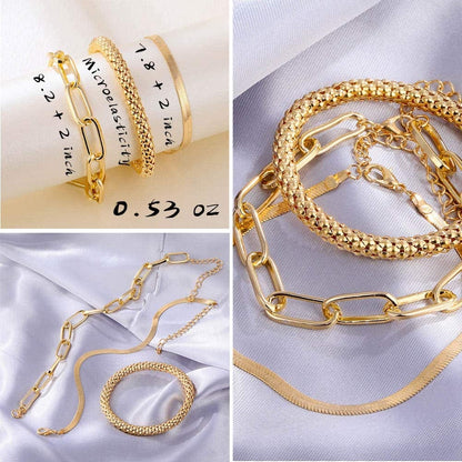 6 PACK (24 PCS) Boho Gold Chain Bracelets Set for Women Girls, 14K Gold Plated Multiple Layered Stackable Open Cuff Wrap Bangle Adjustable Link Italian Cuban Jewelry for Women Girls Gift…