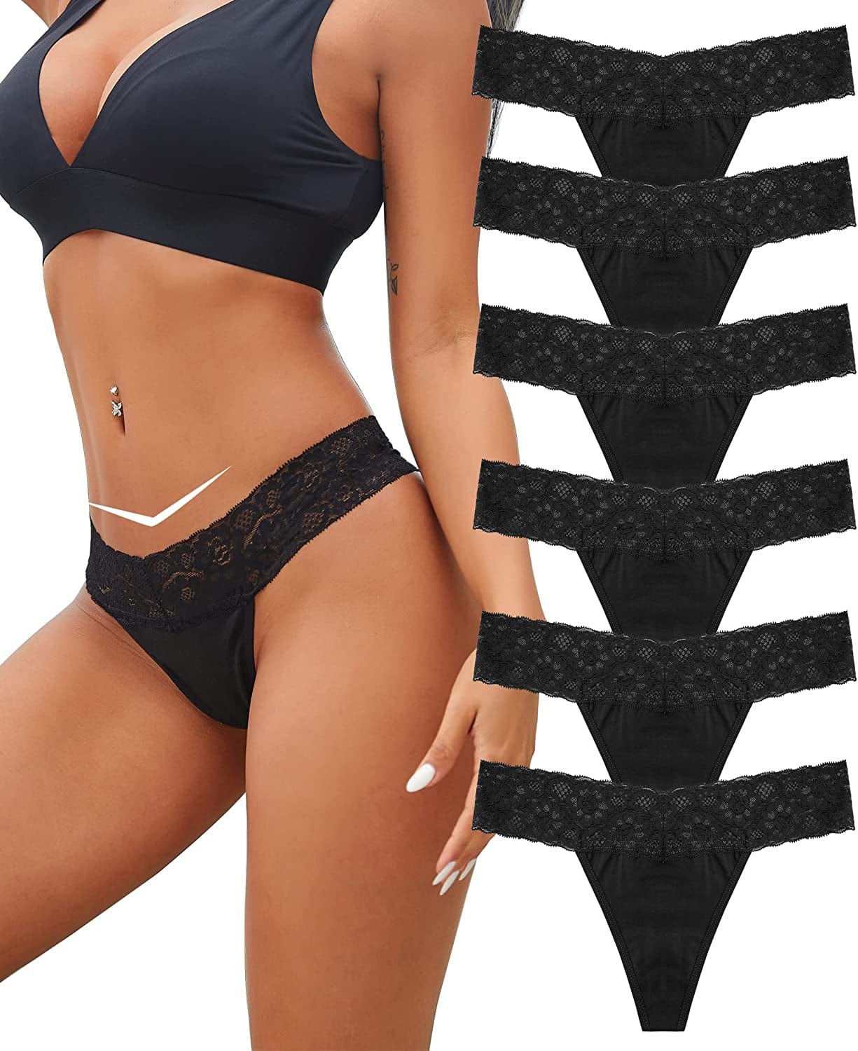 6 Pack Cotton Thongs for Women Sexy V-Waist Lace Women’S Underwear Breathable No Show T-Back Tanga Panties 12 Pack B Multicolor / Small