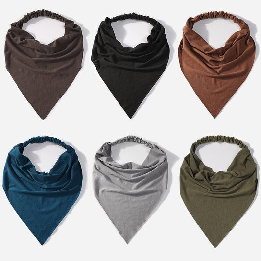 6 Pack Hair Scarf Headband for Women - Elastic Hair Kerchief Large Boho Triangle Bandana Head Scarf with Clips Non Slip Solid Color Headbands Hair Scarves for Teen Girls Apparel & Accessories > Clothing Accessories > Bandanas & Headties Vercret A Pack Solid  