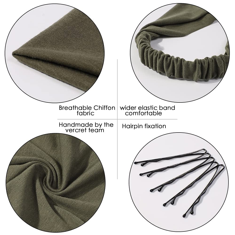 6 Pack Hair Scarf Headband for Women - Elastic Hair Kerchief Large Boho Triangle Bandana Head Scarf with Clips Non Slip Solid Color Headbands Hair Scarves for Teen Girls Apparel & Accessories > Clothing Accessories > Bandanas & Headties Vercret   