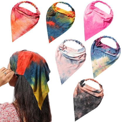 6 Pack Hair Scarf Headband for Women - Elastic Hair Kerchief Large Boho Triangle Bandana Head Scarf with Clips Non Slip Solid Color Headbands Hair Scarves for Teen Girls Apparel & Accessories > Clothing Accessories > Bandanas & Headties Vercret N Splash Ink  