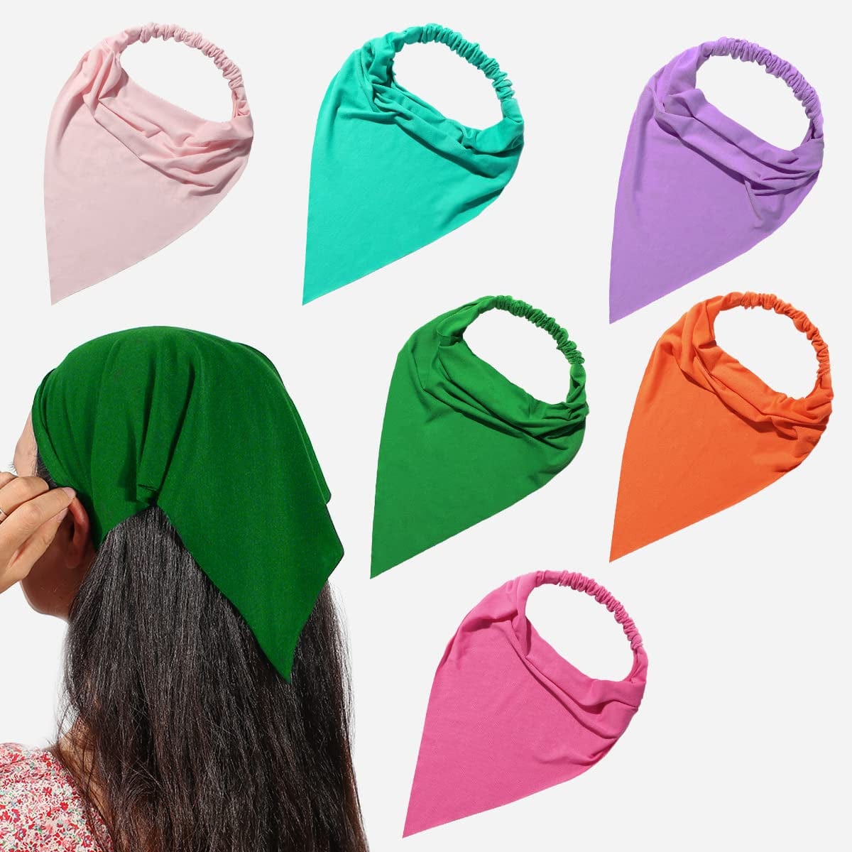 6 Pack Hair Scarf Headband for Women - Elastic Hair Kerchief Large Boho Triangle Bandana Head Scarf with Clips Non Slip Solid Color Headbands Hair Scarves for Teen Girls Apparel & Accessories > Clothing Accessories > Bandanas & Headties Vercret L Aurora Desire  