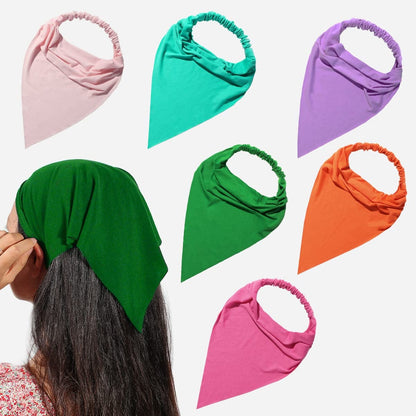 6 Pack Hair Scarf Headband for Women - Elastic Hair Kerchief Large Boho Triangle Bandana Head Scarf with Clips Non Slip Solid Color Headbands Hair Scarves for Teen Girls Apparel & Accessories > Clothing Accessories > Bandanas & Headties Vercret L Aurora Desire  