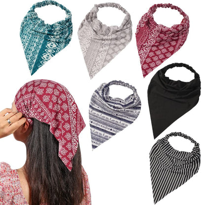 6 Pack Hair Scarf Headband for Women - Elastic Hair Kerchief Large Boho Triangle Bandana Head Scarf with Clips Non Slip Solid Color Headbands Hair Scarves for Teen Girls Apparel & Accessories > Clothing Accessories > Bandanas & Headties Vercret C Pack Floral  