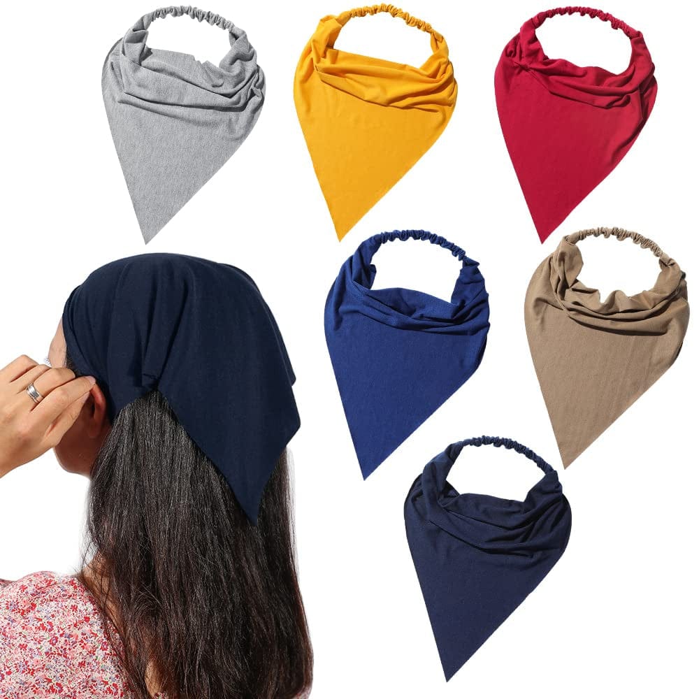 6 Pack Hair Scarf Headband for Women - Elastic Hair Kerchief Large Boho Triangle Bandana Head Scarf with Clips Non Slip Solid Color Headbands Hair Scarves for Teen Girls Apparel & Accessories > Clothing Accessories > Bandanas & Headties Vercret J Spring Thunder  