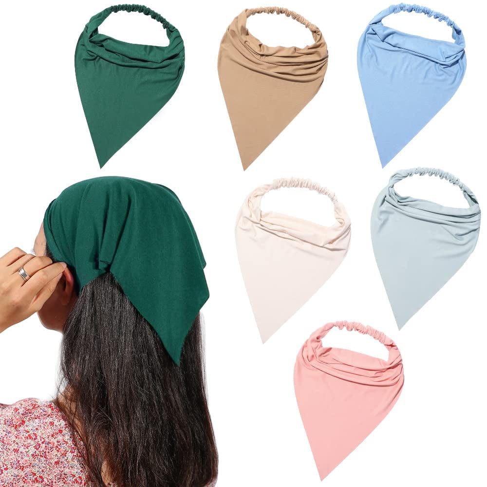 6 Pack Hair Scarf Headband for Women - Elastic Hair Kerchief Large Boho Triangle Bandana Head Scarf with Clips Non Slip Solid Color Headbands Hair Scarves for Teen Girls Apparel & Accessories > Clothing Accessories > Bandanas & Headties Vercret M Fallen Embers  