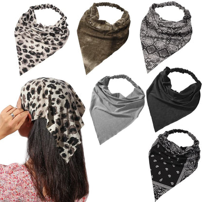 6 Pack Hair Scarf Headband for Women - Elastic Hair Kerchief Large Boho Triangle Bandana Head Scarf with Clips Non Slip Solid Color Headbands Hair Scarves for Teen Girls Apparel & Accessories > Clothing Accessories > Bandanas & Headties Vercret B Pack Dark Colors  