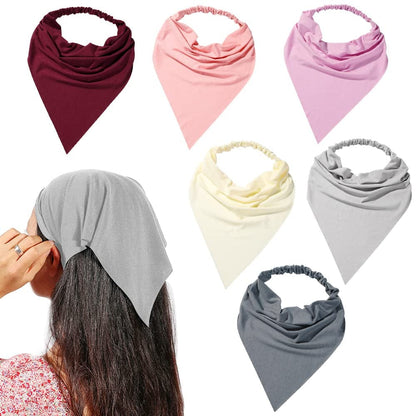 6 Pack Hair Scarf Headband for Women - Elastic Hair Kerchief Large Boho Triangle Bandana Head Scarf with Clips Non Slip Solid Color Headbands Hair Scarves for Teen Girls Apparel & Accessories > Clothing Accessories > Bandanas & Headties Vercret F Pack Light Color  