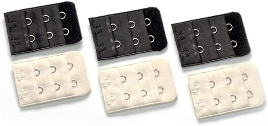 6-Pack of Two-Hook Bra Extenders - 3 Black + 3 Beige