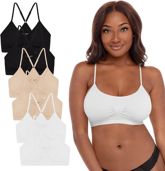 6 Pack Sports Cami Bras : Seamless Wirefree Yoga Sleep Bra with Removable Pads, Adjustable Straps and Offers Back Support White / 1X