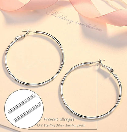 6 Pairs Big Gold Hoop Earrings for Women Girls Set,Silver Dainty Big Hoops Multipack,Gold Plated Stainless Steel Large Hoop Earrings with 925 Sterling Silver Post