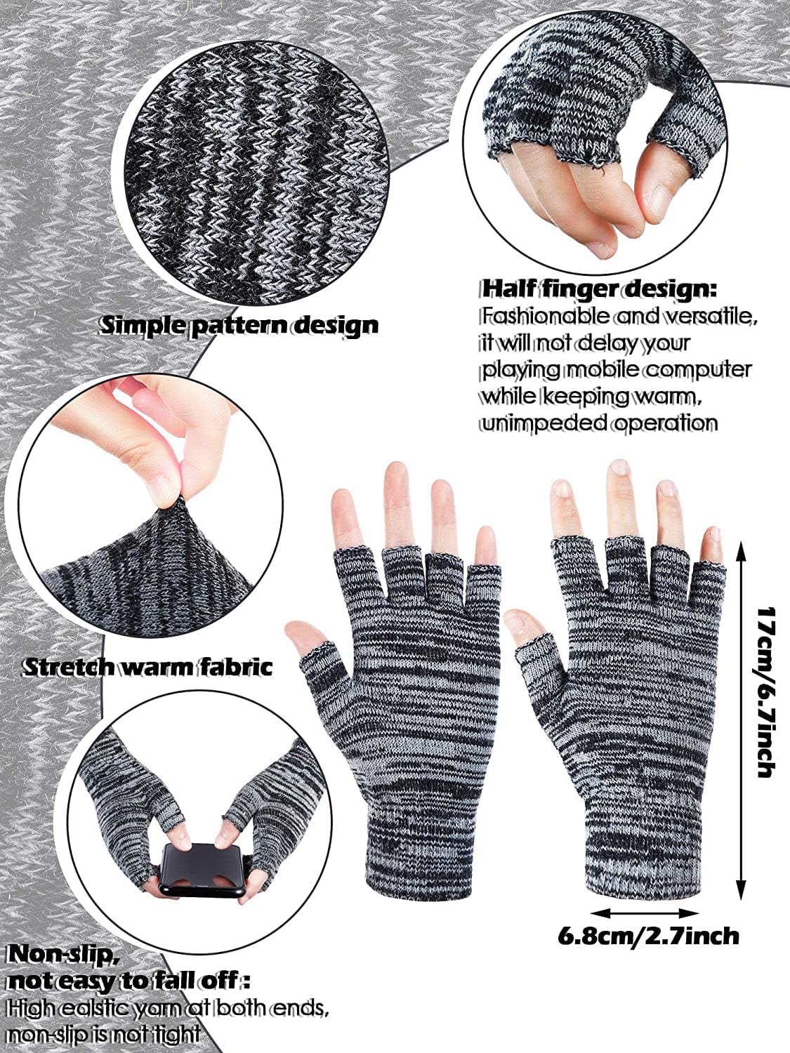 6 Pairs Half Finger Gloves Unisex Fingerless Gloves Winter Knit Gloves Stretchy Typing Gloves Mittens Apparel & Accessories > Clothing Accessories > Gloves & Mittens Syhood   