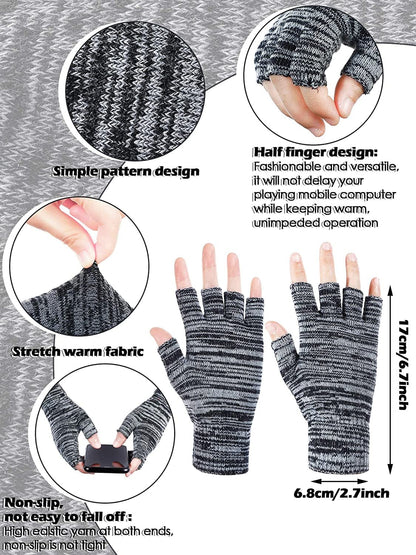 6 Pairs Half Finger Gloves Unisex Fingerless Gloves Winter Knit Gloves Stretchy Typing Gloves Mittens Apparel & Accessories > Clothing Accessories > Gloves & Mittens Syhood   