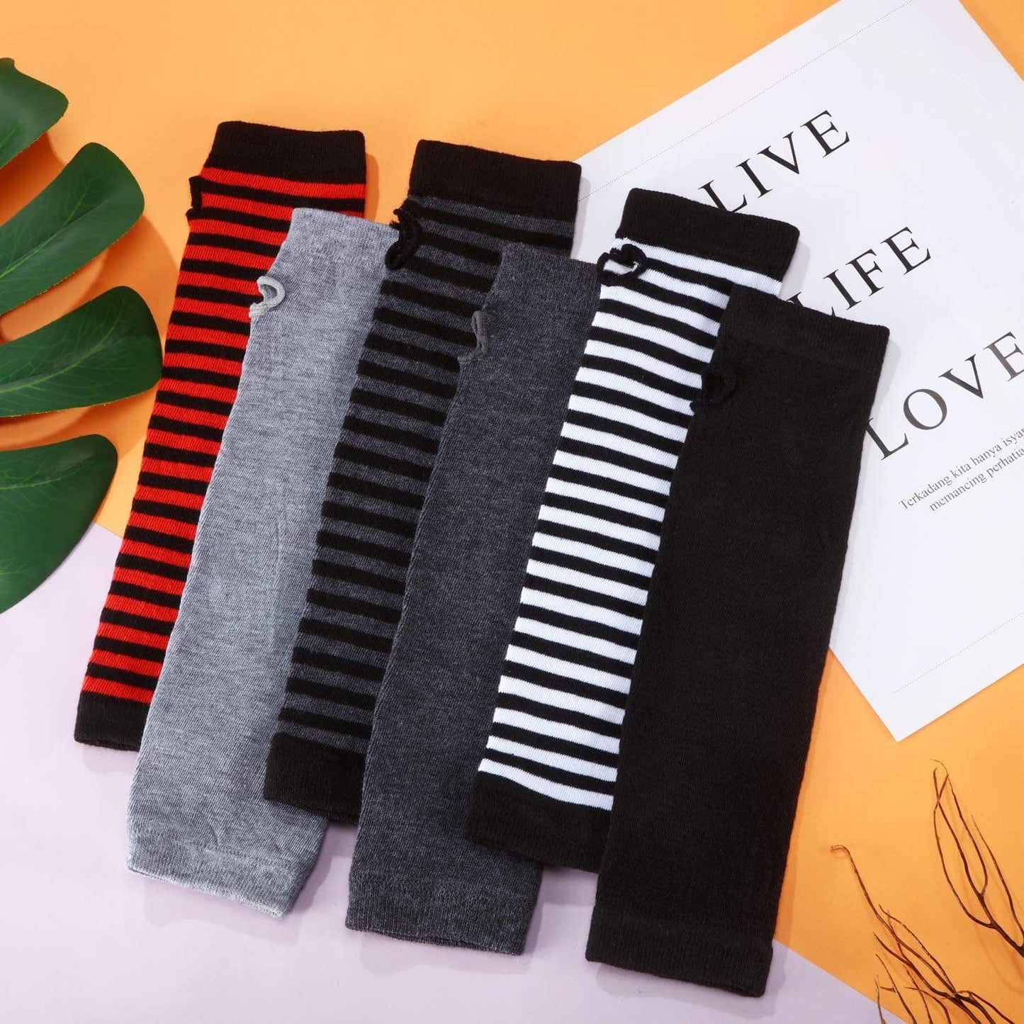 6 Pairs Knit Arm Warmer Thumb Hole Stretchy Gloves Women Long Fingerless Gloves Apparel & Accessories > Clothing Accessories > Gloves & Mittens SATINIOR   