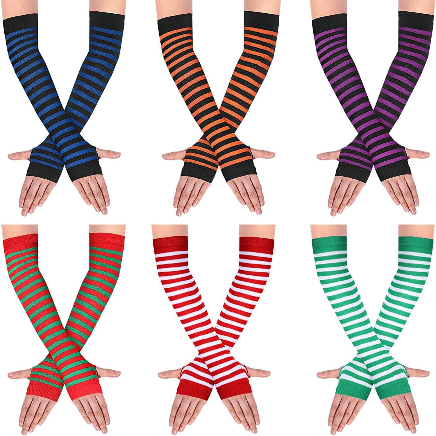 6 Pairs Knit Arm Warmer Thumb Hole Stretchy Gloves Women Long Fingerless Gloves Apparel & Accessories > Clothing Accessories > Gloves & Mittens SATINIOR Mixed Color  
