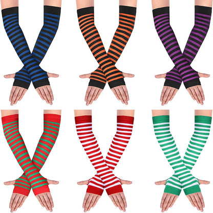 6 Pairs Knit Arm Warmer Thumb Hole Stretchy Gloves Women Long Fingerless Gloves Apparel & Accessories > Clothing Accessories > Gloves & Mittens SATINIOR Mixed Color  