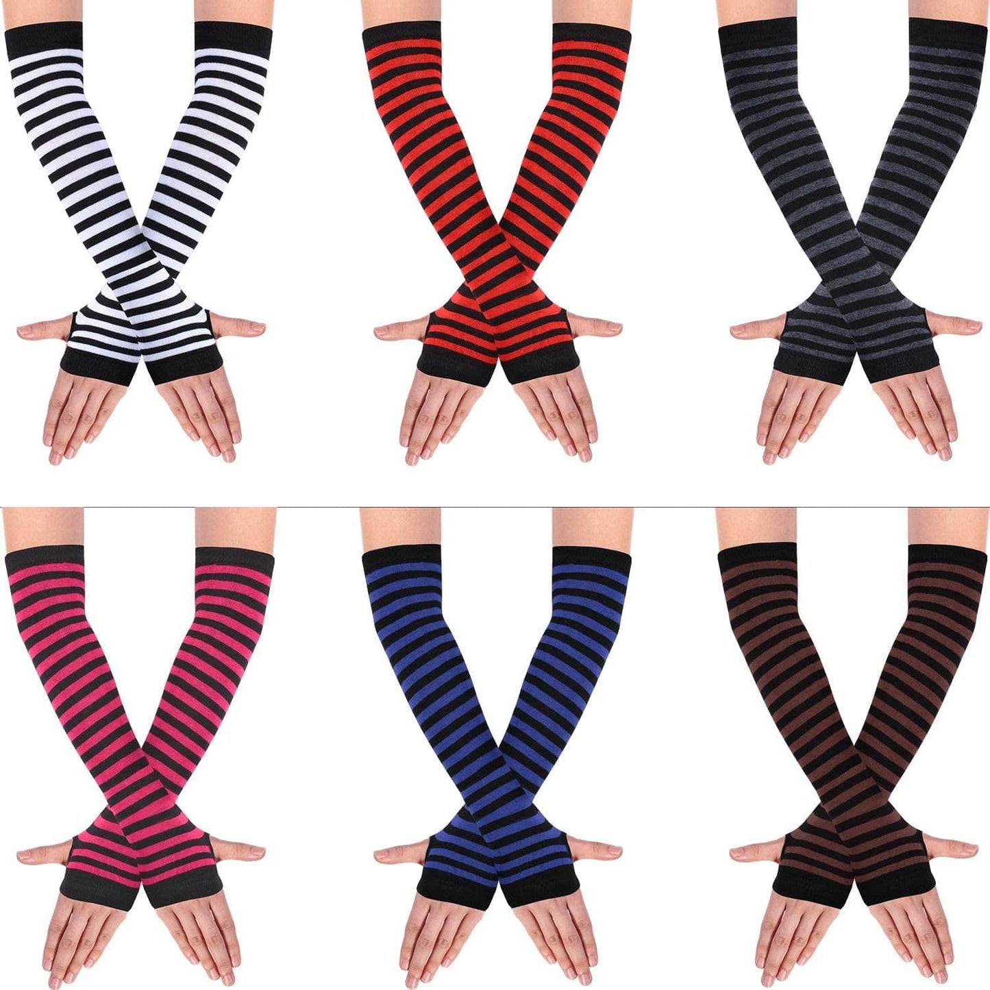 6 Pairs Knit Arm Warmer Thumb Hole Stretchy Gloves Women Long Fingerless Gloves Apparel & Accessories > Clothing Accessories > Gloves & Mittens SATINIOR Diversified Color  