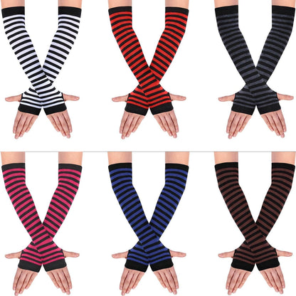 6 Pairs Knit Arm Warmer Thumb Hole Stretchy Gloves Women Long Fingerless Gloves Apparel & Accessories > Clothing Accessories > Gloves & Mittens SATINIOR Diversified Color  