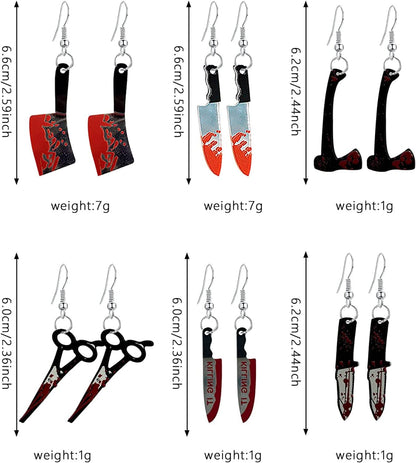 6 Pairs Punk Knife Dagger Drop Dangle Earring Set Gothic Acrylicjust Follow Bloody Printed Knife Earring for Women Girl Teen Hip Hop Halloween Party Jewelry with Box Apparel & Accessories > Jewelry > Earrings Just Follow   
