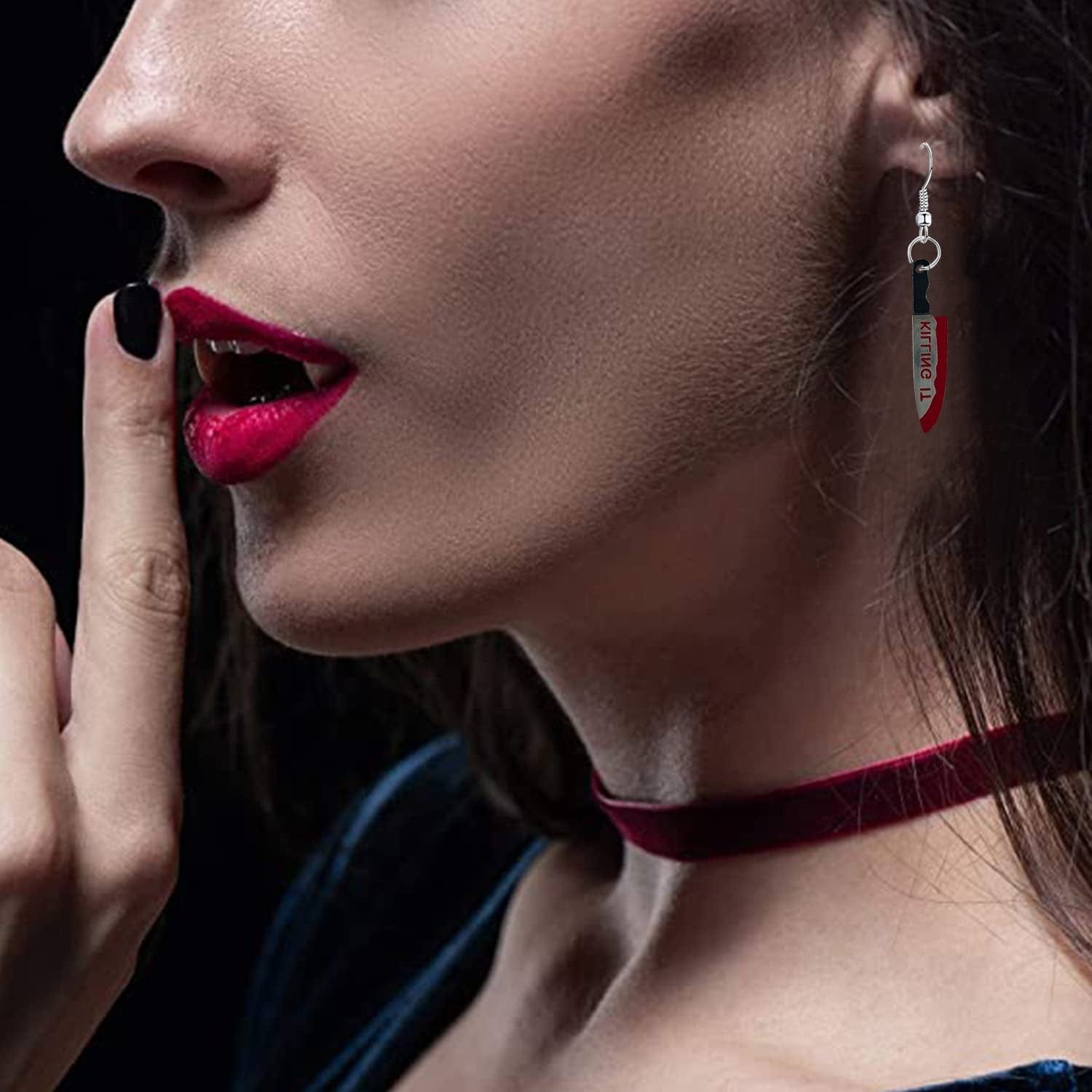 6 Pairs Punk Knife Dagger Drop Dangle Earring Set Gothic Acrylicjust Follow Bloody Printed Knife Earring for Women Girl Teen Hip Hop Halloween Party Jewelry with Box Apparel & Accessories > Jewelry > Earrings Just Follow   