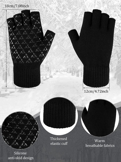 6 Pairs Winter Half Fingerless Knit Gloves Stretchy Anti-Slip Gloves Warm Texting Mittens for Men Women Apparel & Accessories > Clothing Accessories > Gloves & Mittens Geyoga   