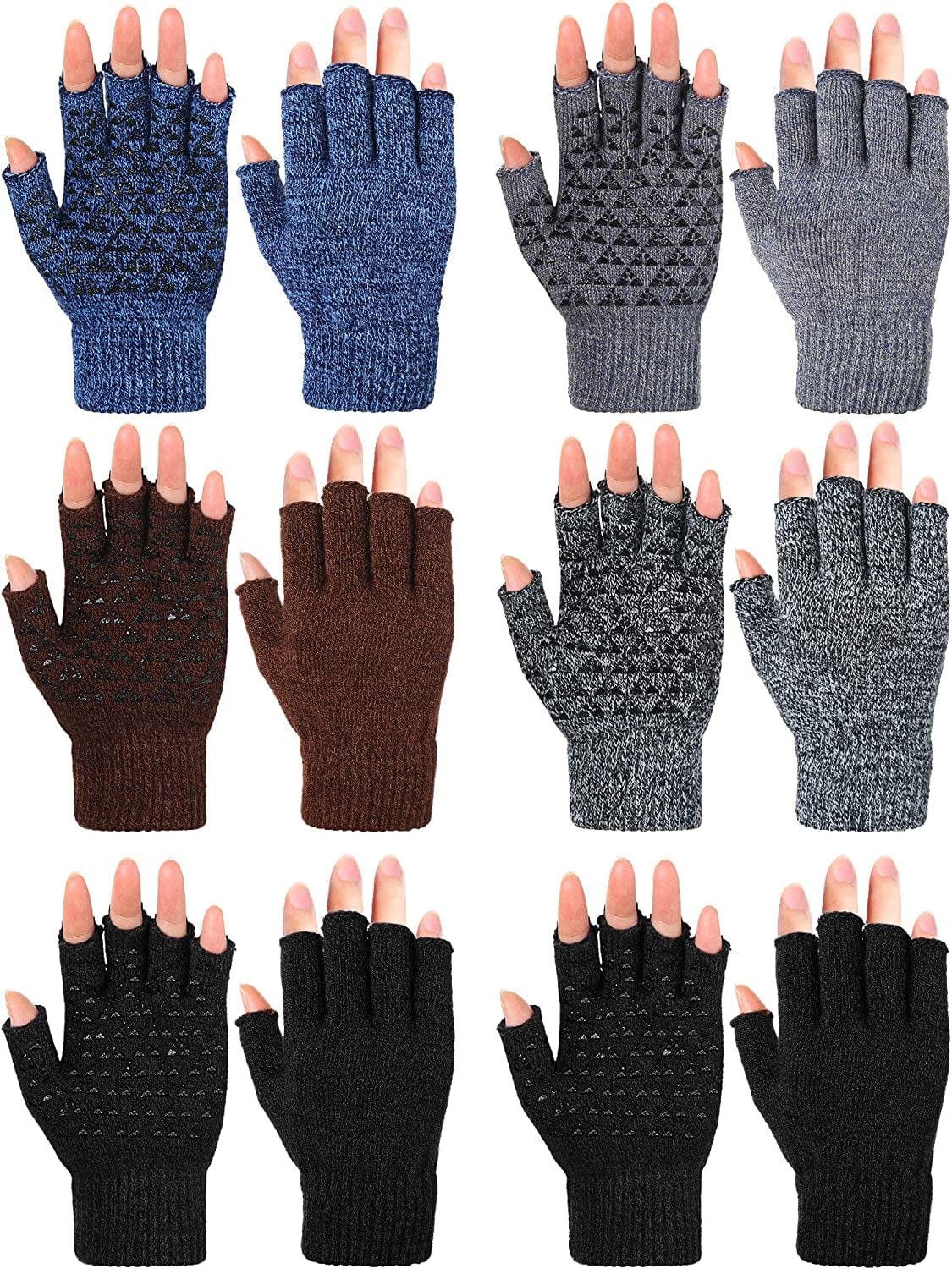 6 Pairs Winter Half Fingerless Knit Gloves Stretchy Anti-Slip Gloves Warm Texting Mittens for Men Women Apparel & Accessories > Clothing Accessories > Gloves & Mittens Geyoga Black, Navy, Dark Gray, Light Gray, Coffee  
