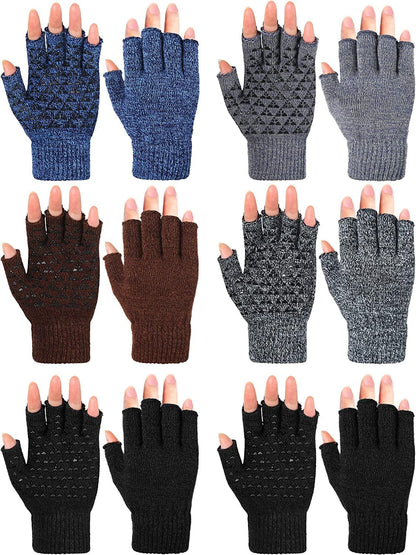 6 Pairs Winter Half Fingerless Knit Gloves Stretchy Anti-Slip Gloves Warm Texting Mittens for Men Women Apparel & Accessories > Clothing Accessories > Gloves & Mittens Geyoga Black, Navy, Dark Gray, Light Gray, Coffee  