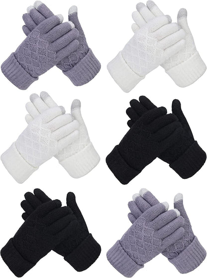 6 Pairs Women'S Winter Touchscreen Gloves Warm Fleece Lined Knit Gloves Elastic Cuff Winter Texting Gloves Apparel & Accessories > Clothing Accessories > Gloves & Mittens SATINIOR Black, White, Grey Simple Style 