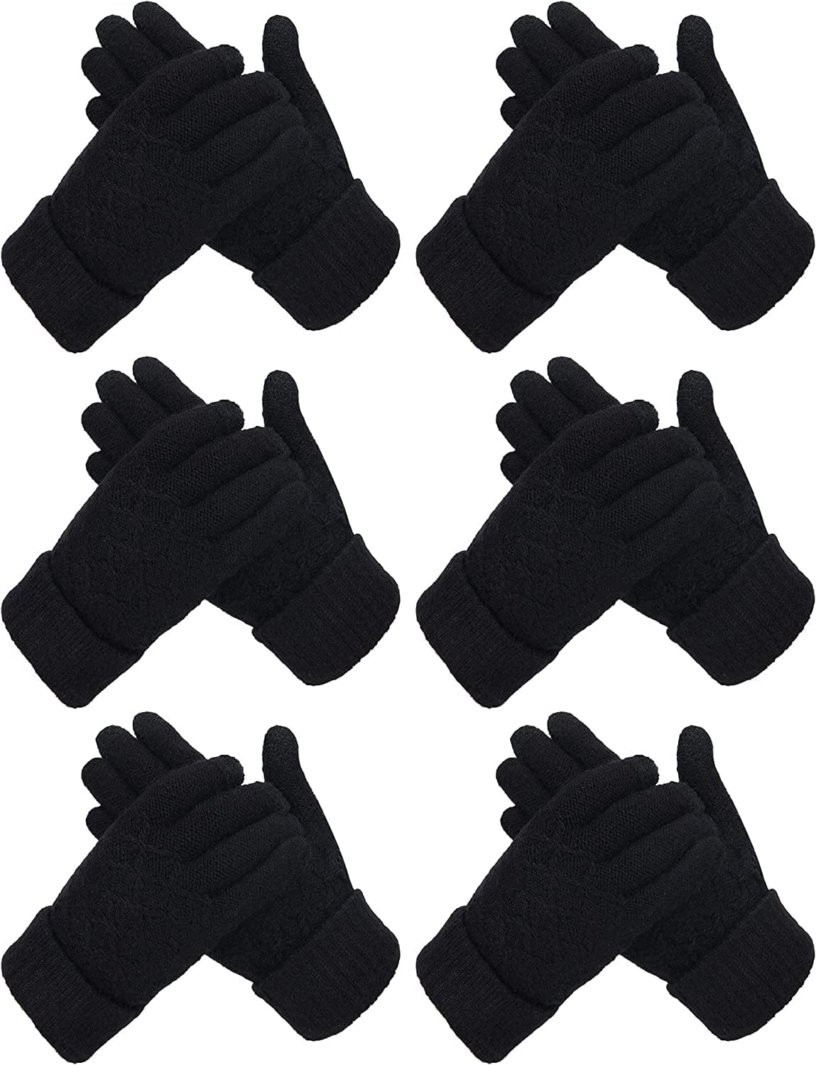 6 Pairs Women'S Winter Touchscreen Gloves Warm Fleece Lined Knit Gloves Elastic Cuff Winter Texting Gloves Apparel & Accessories > Clothing Accessories > Gloves & Mittens SATINIOR Black Simple Style 