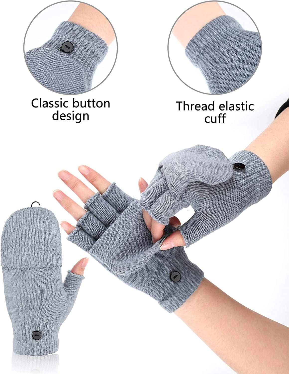 6 Pairs Women Winter Flip Gloves Convertible Mittens Thick Knitted Half Finger Gloves with Cover Apparel & Accessories > Clothing Accessories > Gloves & Mittens SATINIOR   