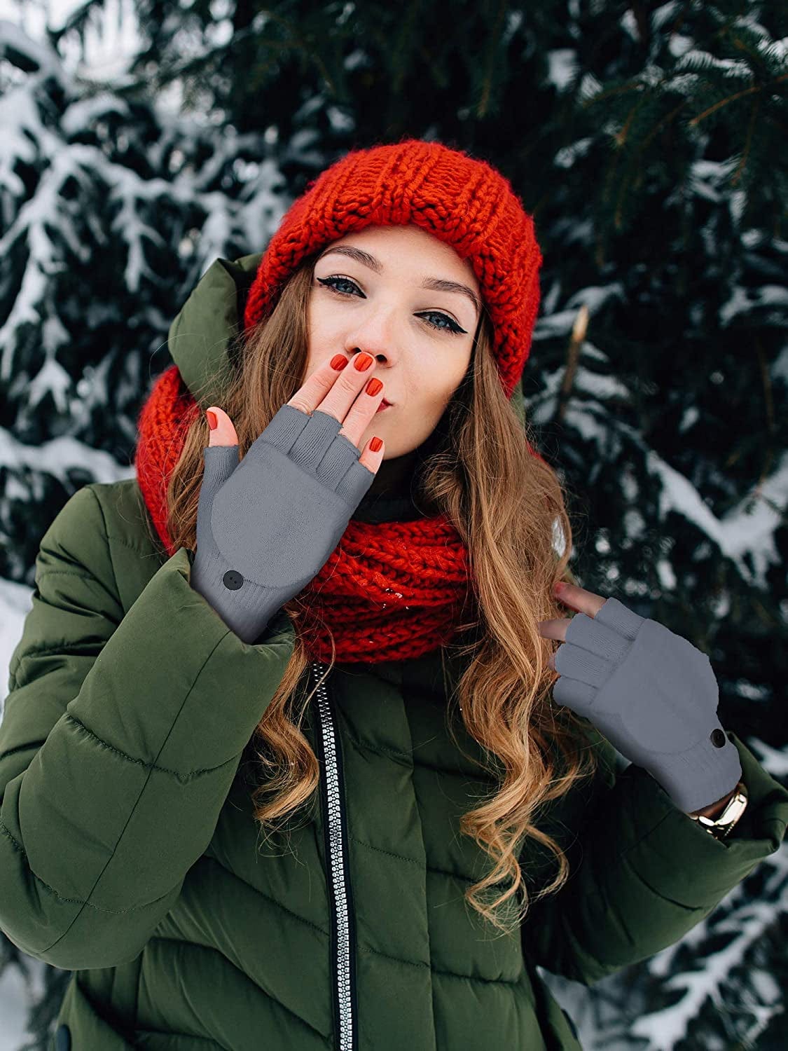 6 Pairs Women Winter Flip Gloves Convertible Mittens Thick Knitted Half Finger Gloves with Cover Apparel & Accessories > Clothing Accessories > Gloves & Mittens SATINIOR   