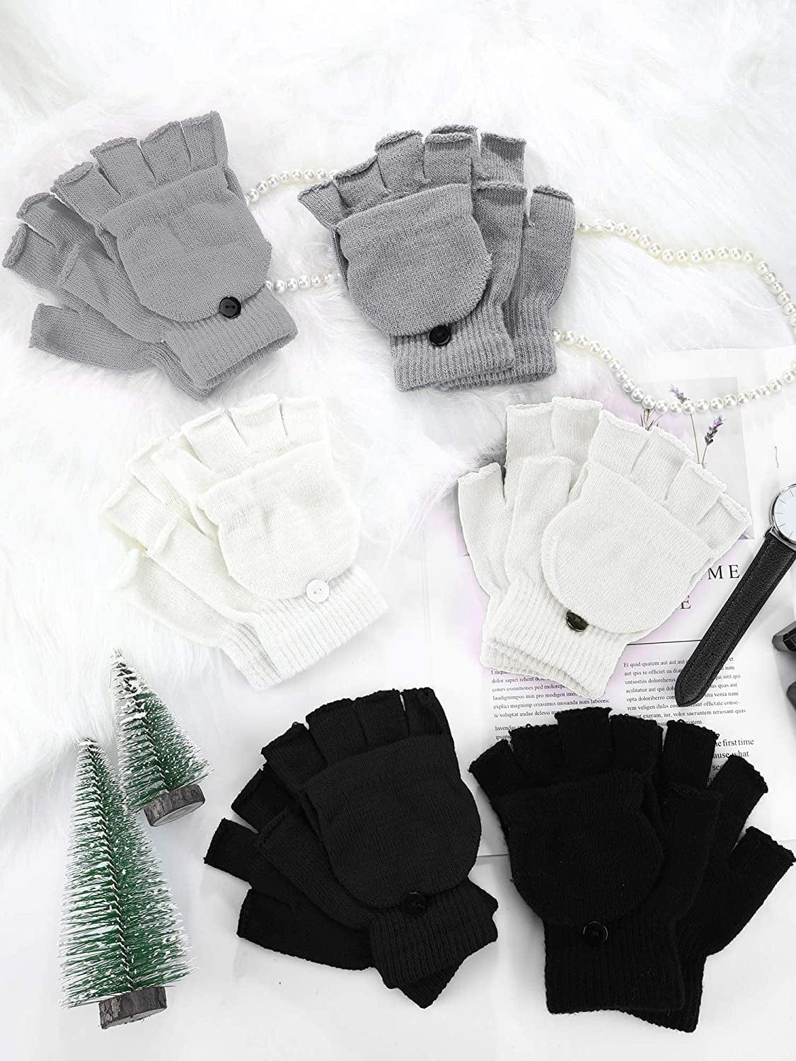 6 Pairs Women Winter Flip Gloves Convertible Mittens Thick Knitted Half Finger Gloves with Cover Apparel & Accessories > Clothing Accessories > Gloves & Mittens SATINIOR   