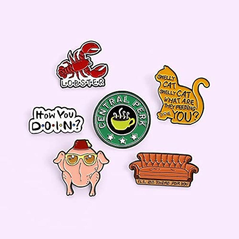 6 PCS Friends TV Show Enamel Pins,Friends TV Show Brooch Pins Gift Badges Set Enamel Lapel Pin for Sweater Backpacks Hats Bags Jackets Decoration