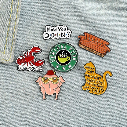6 PCS Friends TV Show Enamel Pins,Friends TV Show Brooch Pins Gift Badges Set Enamel Lapel Pin for Sweater Backpacks Hats Bags Jackets Decoration
