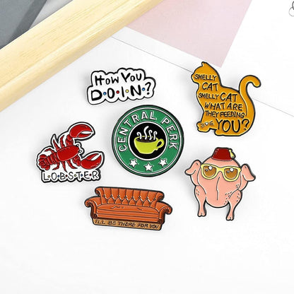 6 PCS Friends TV Show Enamel Pins,Friends TV Show Brooch Pins Gift Badges Set Enamel Lapel Pin for Sweater Backpacks Hats Bags Jackets Decoration