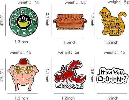 6 PCS Friends TV Show Enamel Pins,Friends TV Show Brooch Pins Gift Badges Set Enamel Lapel Pin for Sweater Backpacks Hats Bags Jackets Decoration