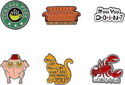 6 PCS Friends TV Show Enamel Pins,Friends TV Show Brooch Pins Gift Badges Set Enamel Lapel Pin for Sweater Backpacks Hats Bags Jackets Decoration