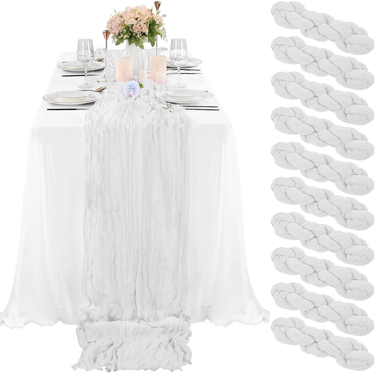 6 Pcs Sage Green Cheesecloth Table Runner 10FT, Gauze Table Runner for Wedding Reception Sheer Bridal Shower Birthday Party Boho Table Decoration, Rustic Romantic Wedding Runner