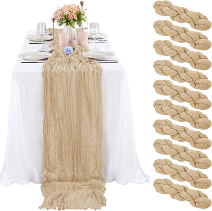 6 Pcs Sage Green Cheesecloth Table Runner 10FT, Gauze Table Runner for Wedding Reception Sheer Bridal Shower Birthday Party Boho Table Decoration, Rustic Romantic Wedding Runner
