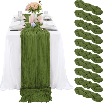 6 Pcs Sage Green Cheesecloth Table Runner 10FT, Gauze Table Runner for Wedding Reception Sheer Bridal Shower Birthday Party Boho Table Decoration, Rustic Romantic Wedding Runner