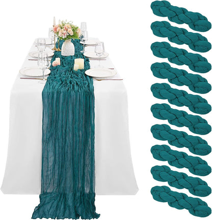 6 Pcs Sage Green Cheesecloth Table Runner 10FT, Gauze Table Runner for Wedding Reception Sheer Bridal Shower Birthday Party Boho Table Decoration, Rustic Romantic Wedding Runner