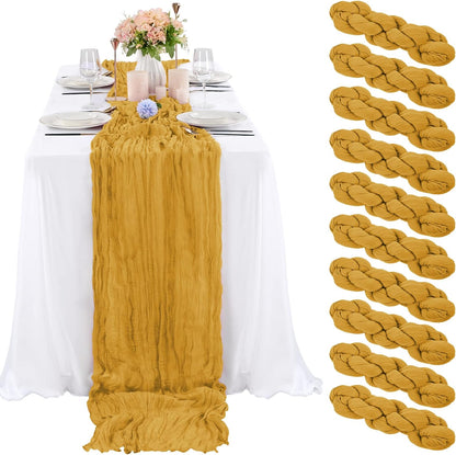 6 Pcs Sage Green Cheesecloth Table Runner 10FT, Gauze Table Runner for Wedding Reception Sheer Bridal Shower Birthday Party Boho Table Decoration, Rustic Romantic Wedding Runner