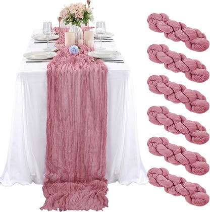 6 Pcs Sage Green Cheesecloth Table Runner 10FT, Gauze Table Runner for Wedding Reception Sheer Bridal Shower Birthday Party Boho Table Decoration, Rustic Romantic Wedding Runner